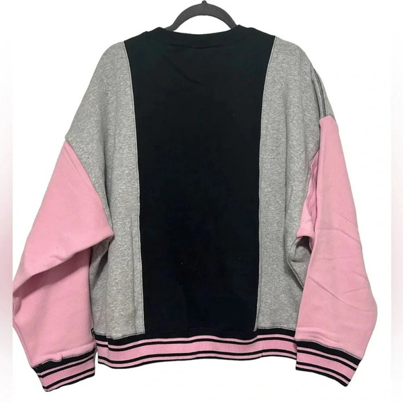 Russell Athletic Women's Graphic Logo Pink/Black Color Block Sweatshirt Sz L - Picture 2 of 6